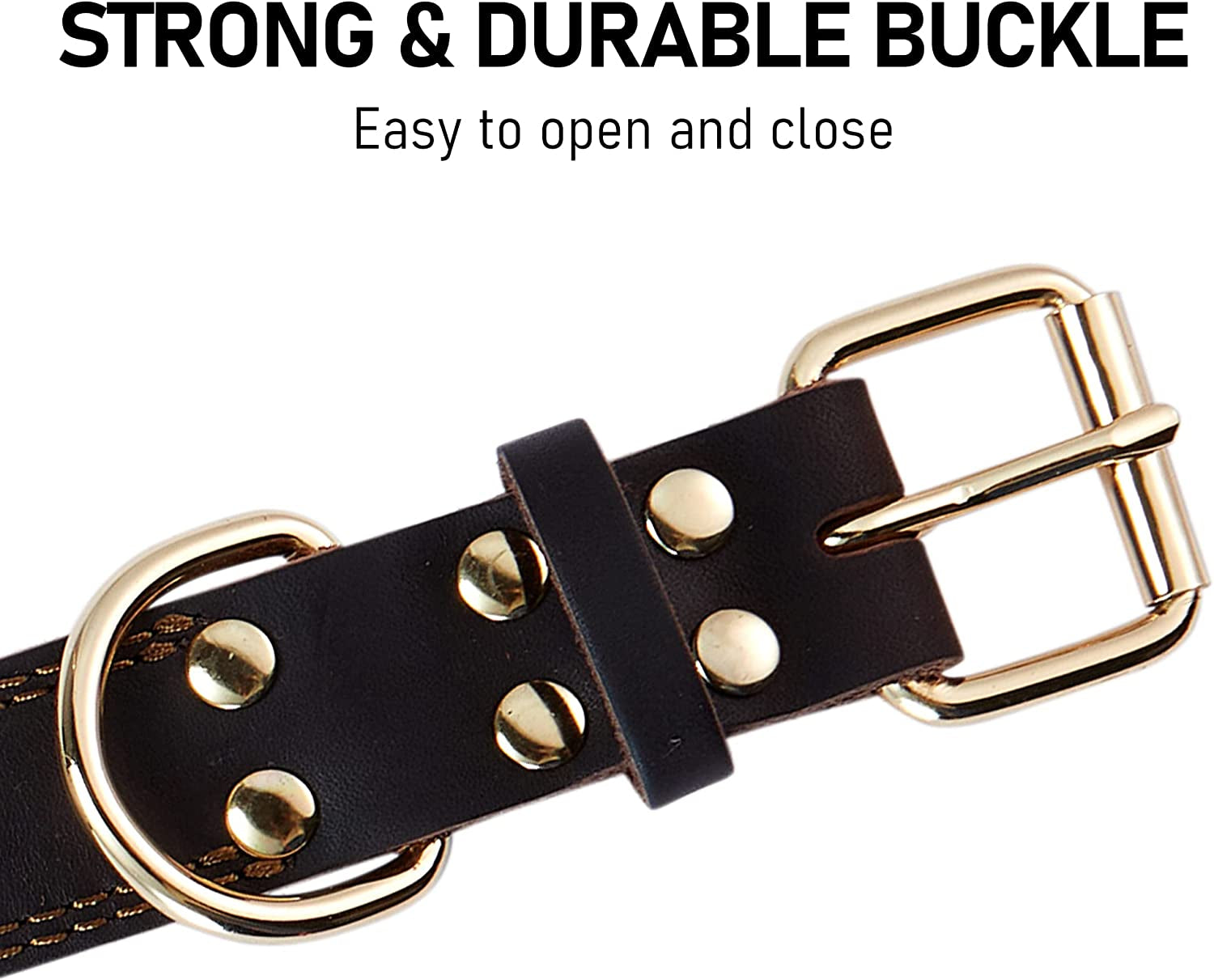 Classic Brown Leather Collar with Polished Buckle