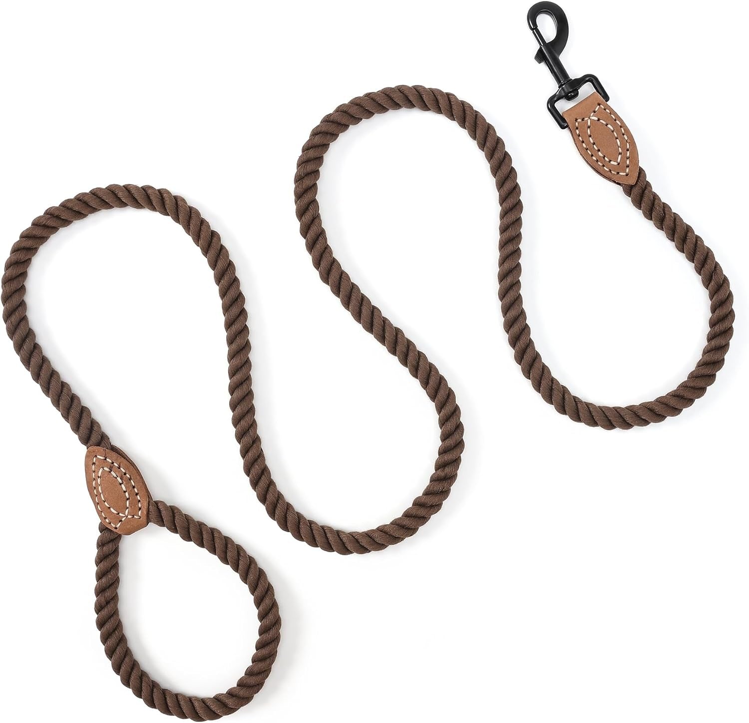 Premium Rope Dog Leash with Genuine Leather Accent 4FT, 1/2" Thick (Dark Brown)