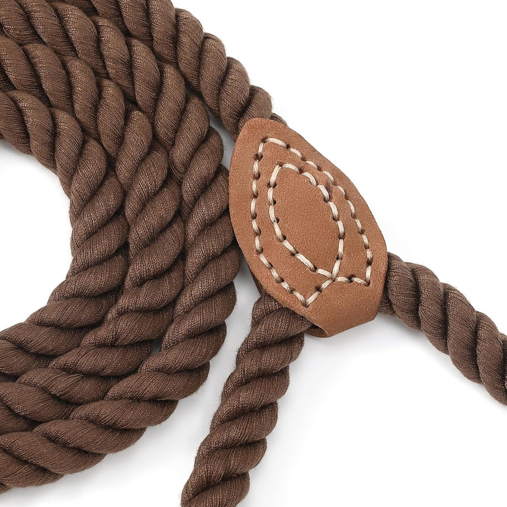 Premium Rope Dog Leash with Genuine Leather Accent 4FT, 1/2" Thick (Dark Brown)