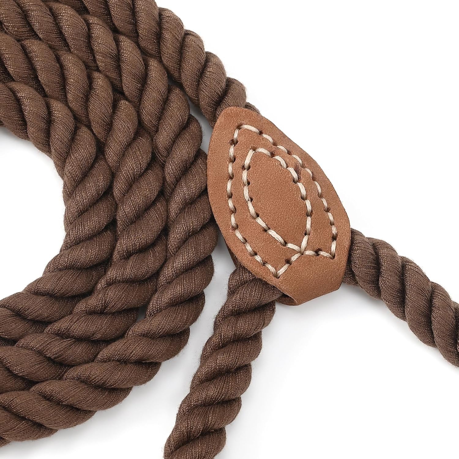 Premium Rope Dog Leash with Genuine Leather Accent 4FT, 1/2" Thick (Dark Brown)