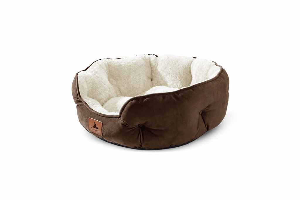 Calming Round Dog Bed (Soft Bolster for Small Dogs & Puppies)