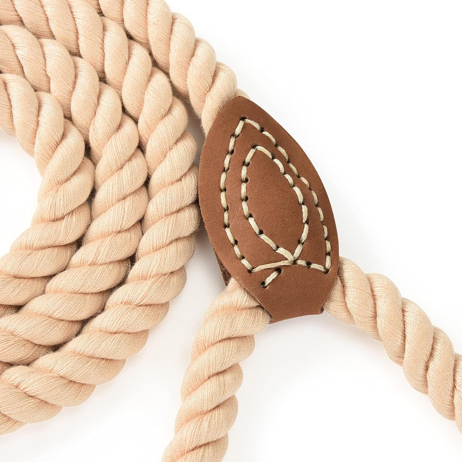 Premium Rope Dog Leash with Genuine Leather Accent 6FT, 1/2" Thick (Light Brown)