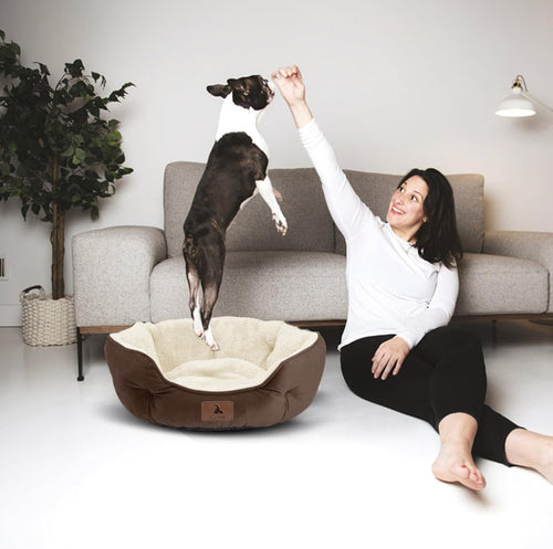 Calming Round Dog Bed (Soft Bolster for Small Dogs & Puppies)