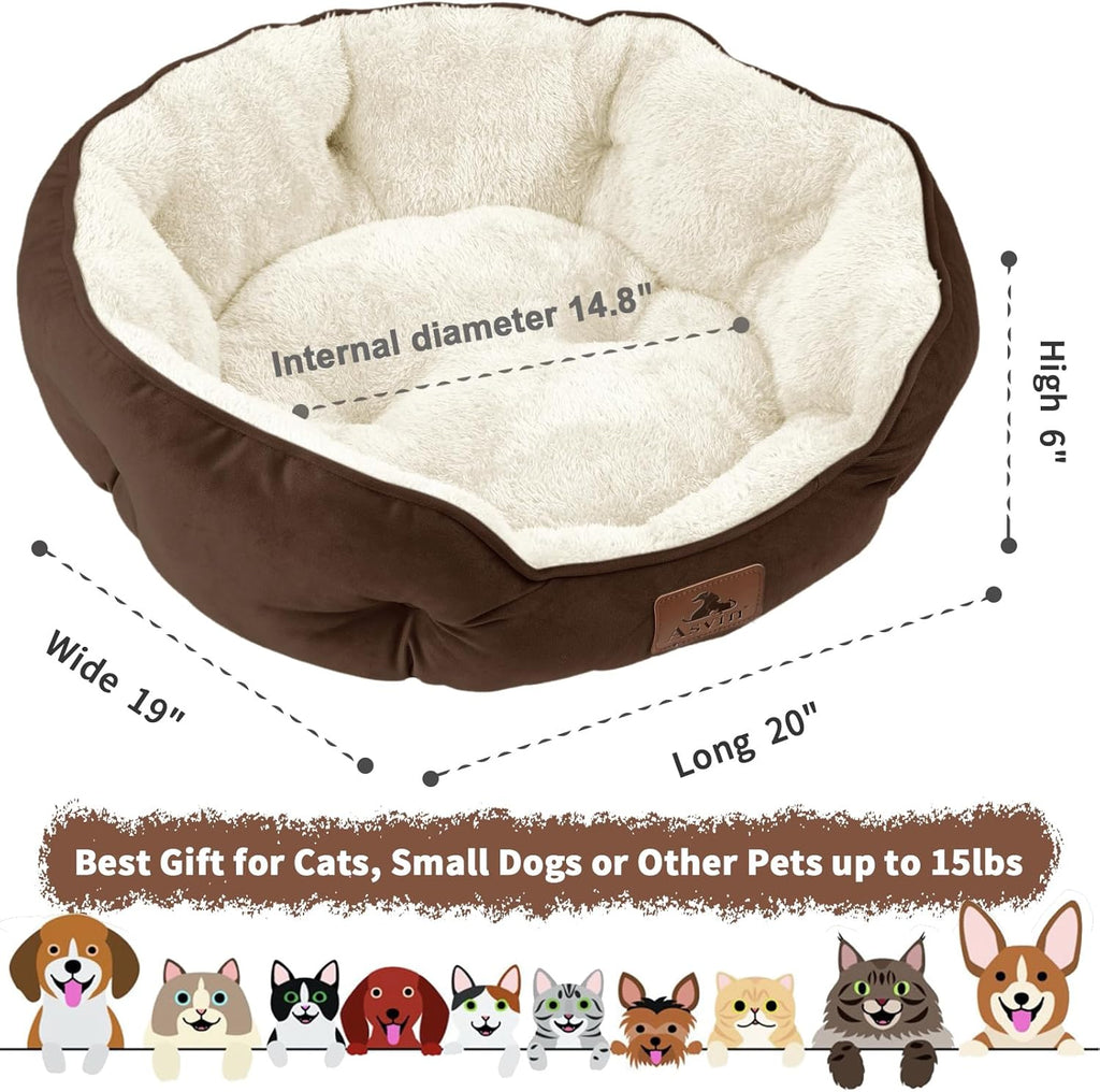 Calming Round Dog Bed (Soft Bolster for Small Dogs & Puppies)
