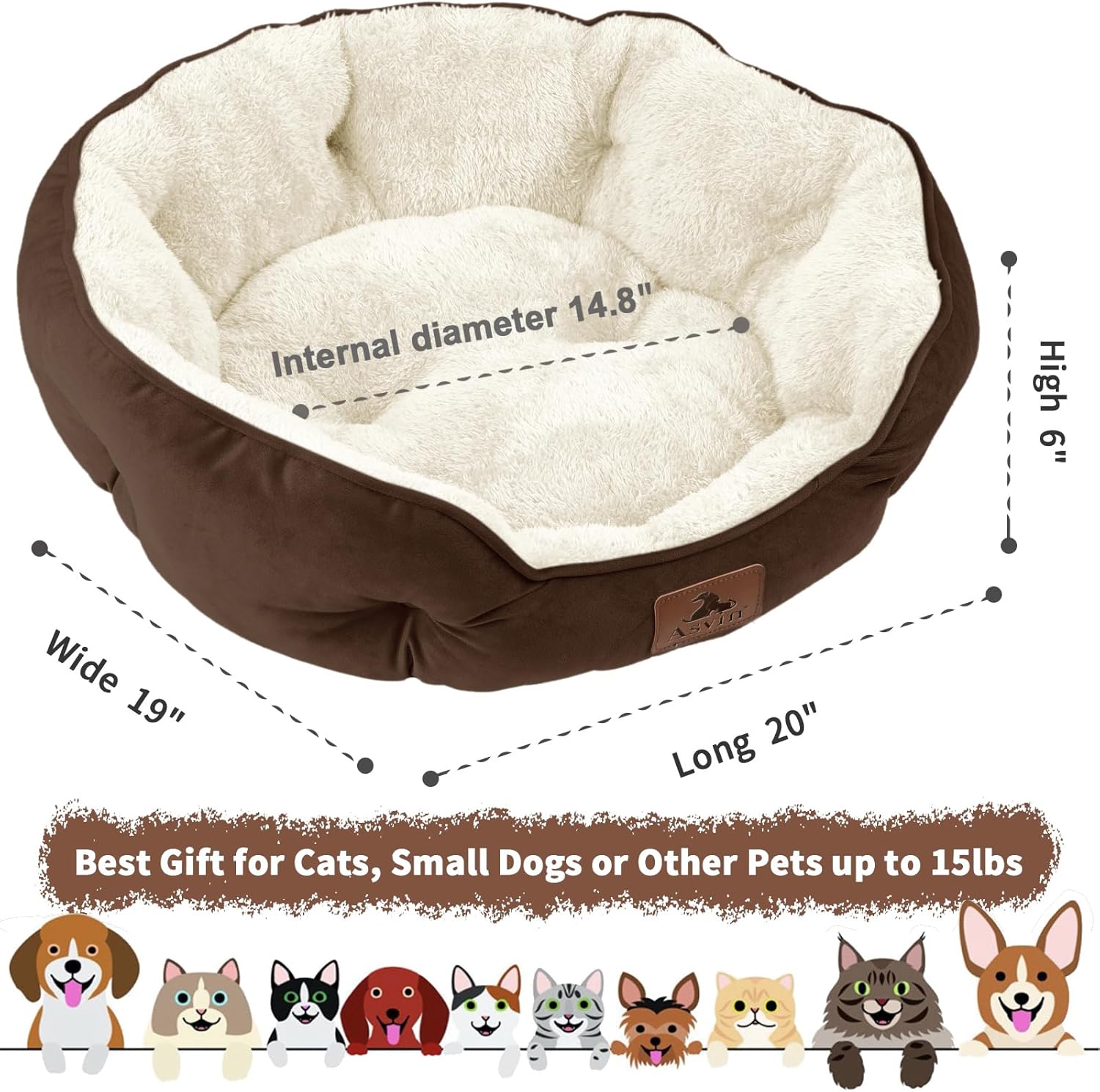 Calming Round Dog Bed (Soft Bolster for Small Dogs & Puppies)