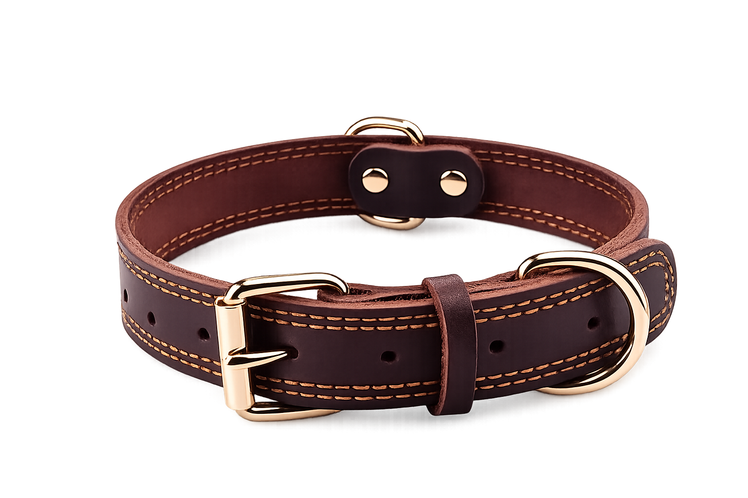 Classic Brown Leather Collar with Polished Buckle