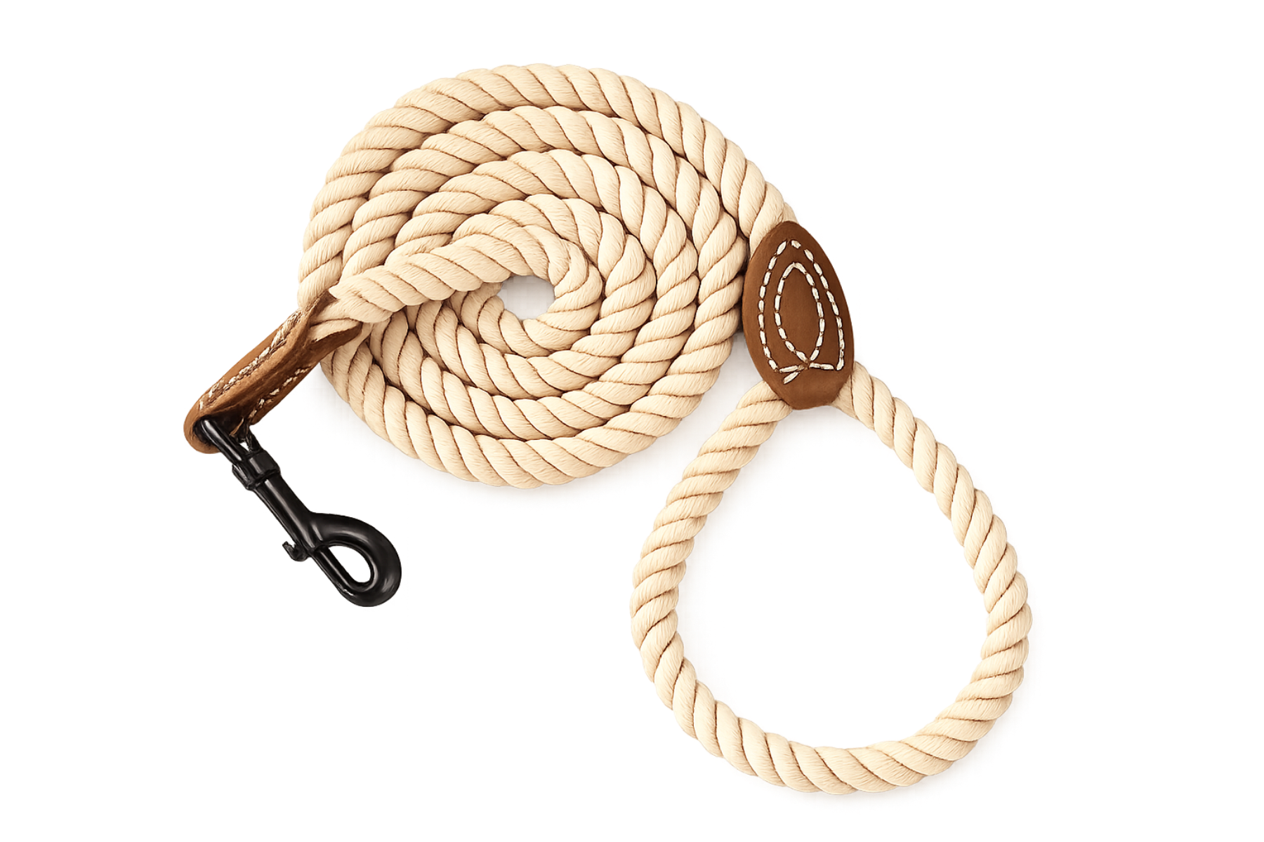 Premium Rope Dog Leash with Genuine Leather Accent 6FT, 1/2" Thick (Light Brown)