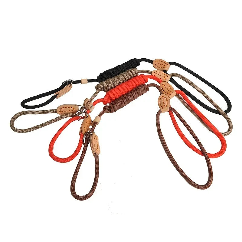 Durable Leather Joint Dog Collar with Adjustable Metal Buckle and Sliding Traction Control