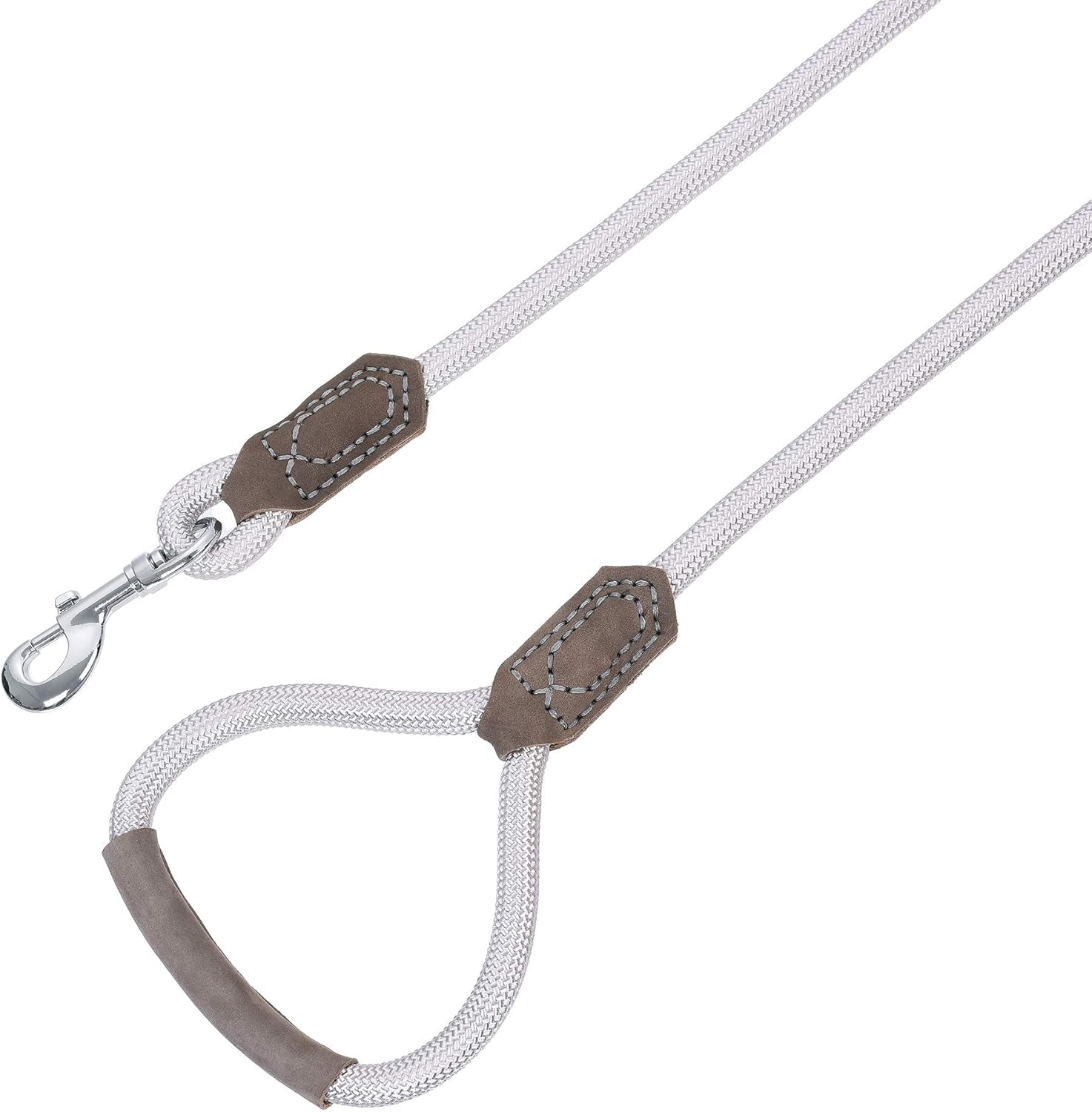 Premium Leather Dog Leash with Strong Rope and Zinc Alloy Clasp - 4/5/6 Feet Lengths for Small to Large Dogs (Silver, 60 Inch, Single Pack)