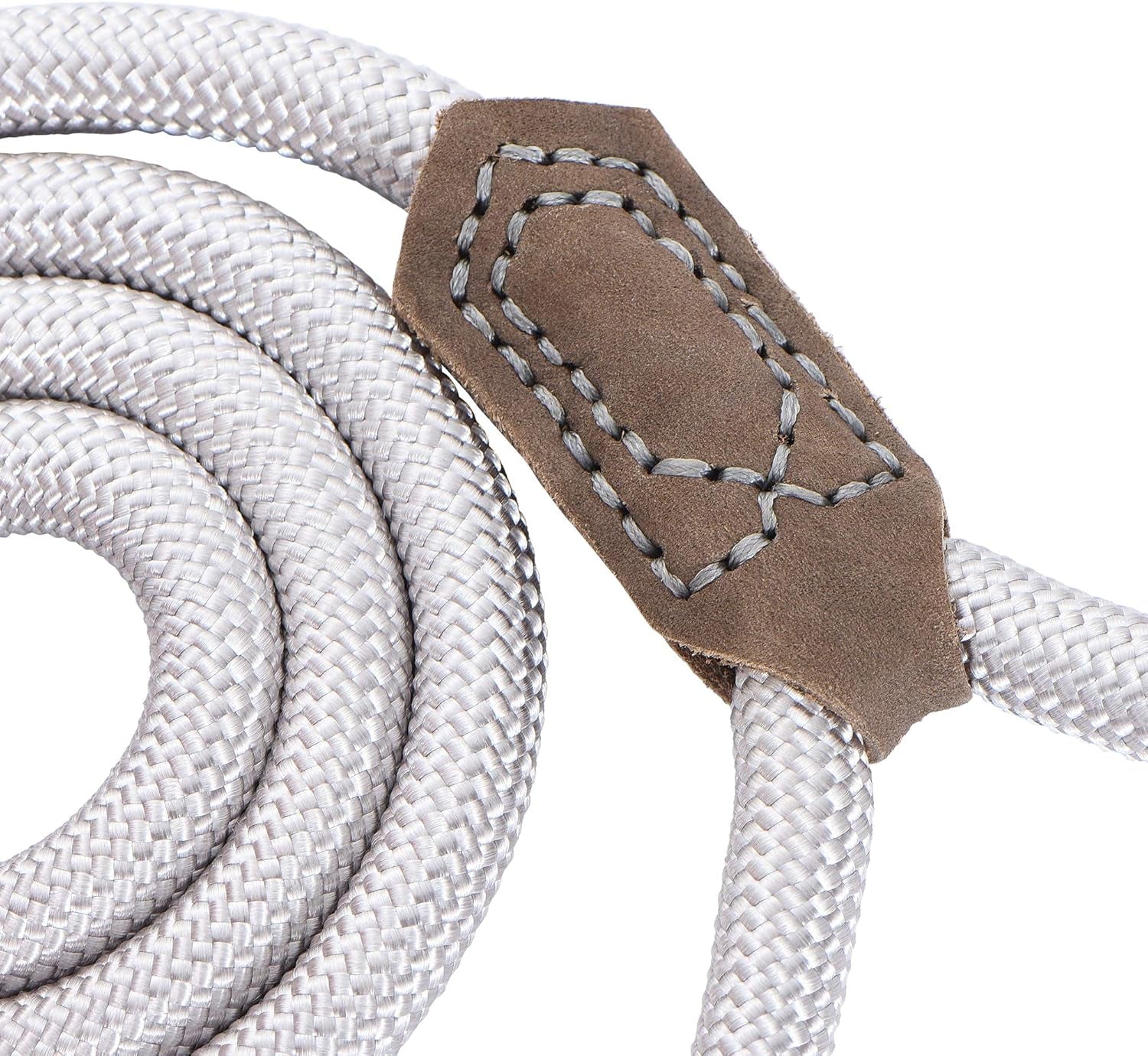 Premium Leather Dog Leash with Strong Rope and Zinc Alloy Clasp - 4/5/6 Feet Lengths for Small to Large Dogs (Silver, 60 Inch, Single Pack)