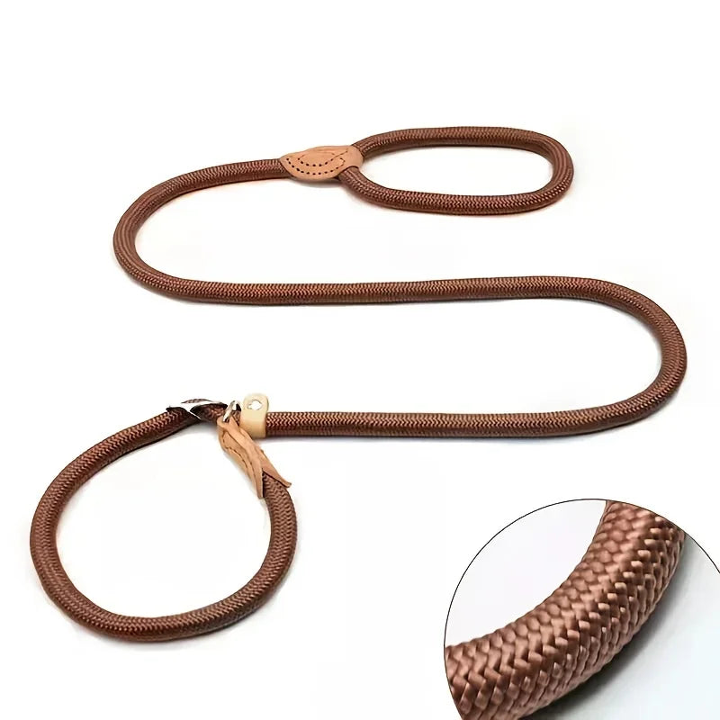 Durable Leather Joint Dog Collar with Adjustable Metal Buckle and Sliding Traction Control