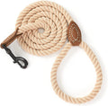 Premium Rope Dog Leash with Genuine Leather Accent 6FT, 1/2" Thick (Light Brown)