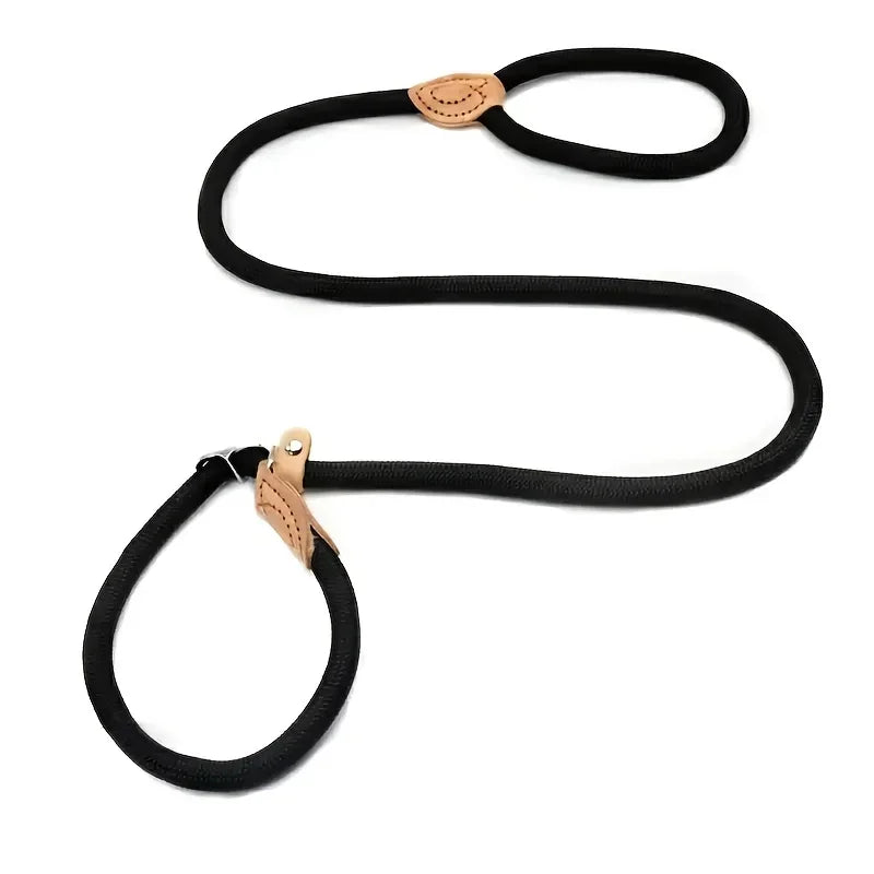 Durable Leather Joint Dog Collar with Adjustable Metal Buckle and Sliding Traction Control